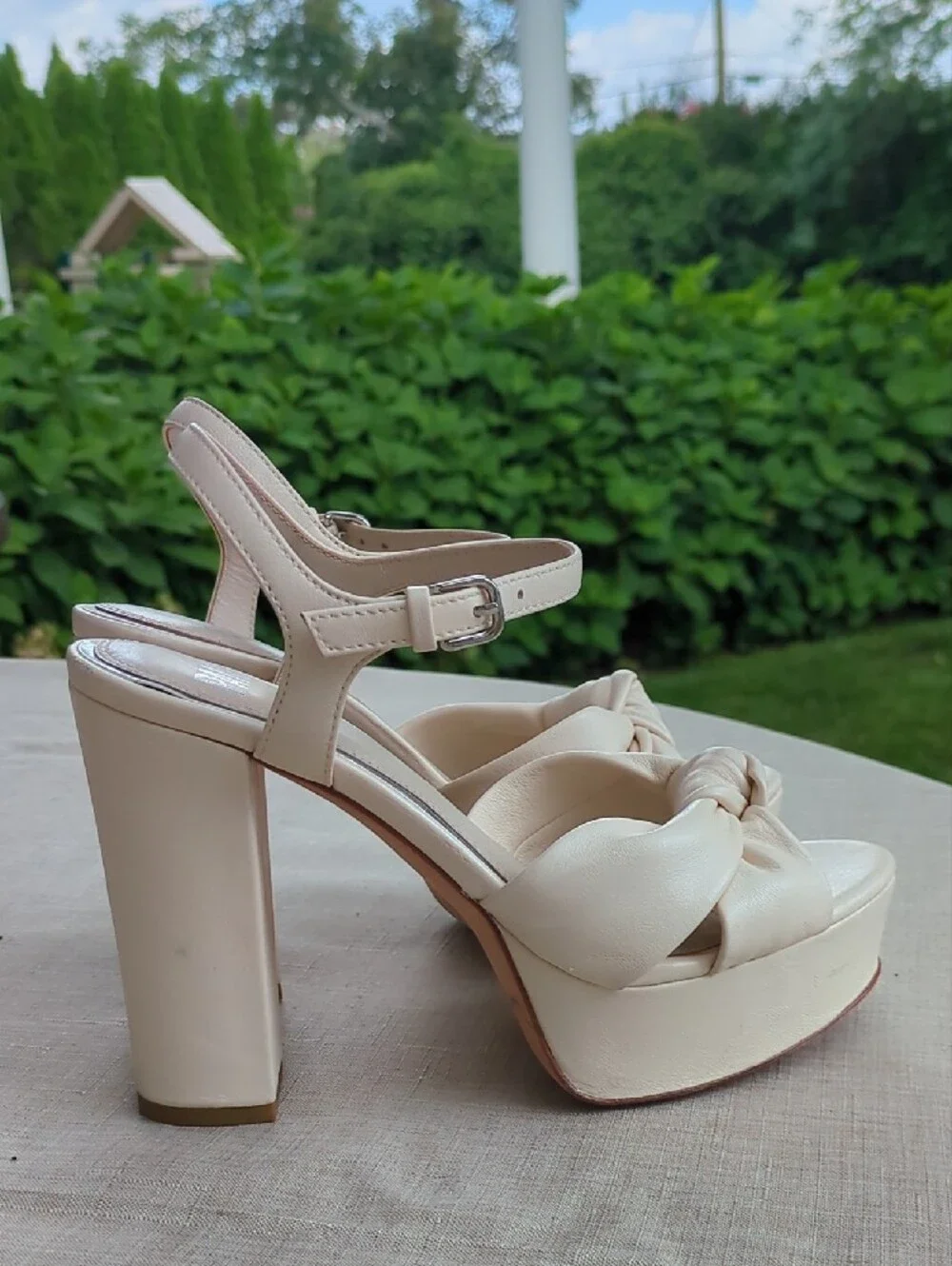 Paige Cream Knot Front Platform Heels